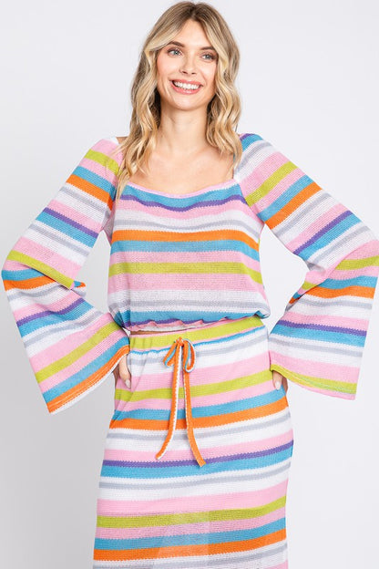 A vibrant stripe design and cropped shape give this top a fresh, youthful vibe.