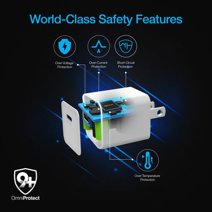 A sleek Naztech 20W USB-C wall charger with fast-charging Power Delivery and foldable prongs for portability.