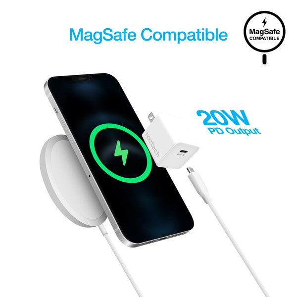 A sleek Naztech 20W USB-C wall charger with fast-charging Power Delivery and foldable prongs for portability.