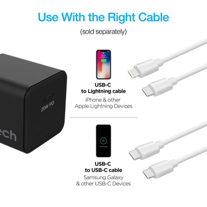 A sleek Naztech 20W USB-C wall charger with fast-charging Power Delivery and foldable prongs for portability.