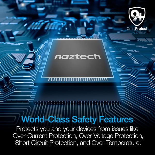 A MagSafe-compatible Naztech wireless charger magnetically attached to an iPhone, connected via USB-C for fast charging.