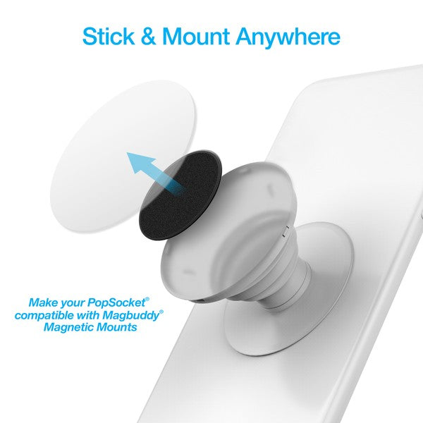 PopSocket adapter pad aligns for magnetic mount compatibility—simple stick-on upgrade for hands-free use.