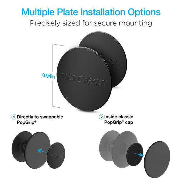 Naztech 0.94" magnetic plates—install on swappable or classic PopGrip® for secure mounting.