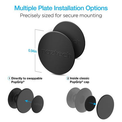 Naztech 0.94" magnetic plates—install on swappable or classic PopGrip® for secure mounting.