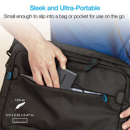 A compact Naztech USB-C adapter with braided cable, featuring USB-PD, HDMI, and USB 3.0 ports for fast charging, 4K video, and data transfer.