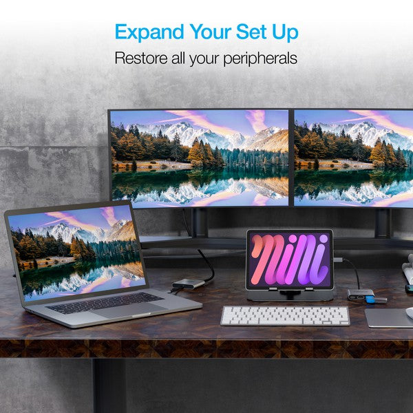 A compact Naztech USB-C adapter with braided cable, featuring USB-PD, HDMI, and USB 3.0 ports for fast charging, 4K video, and data transfer.