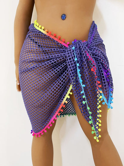 Women Beach Beach Cover Up Multiple Wear Multicolored Tassel Stitching One Piece Shawl