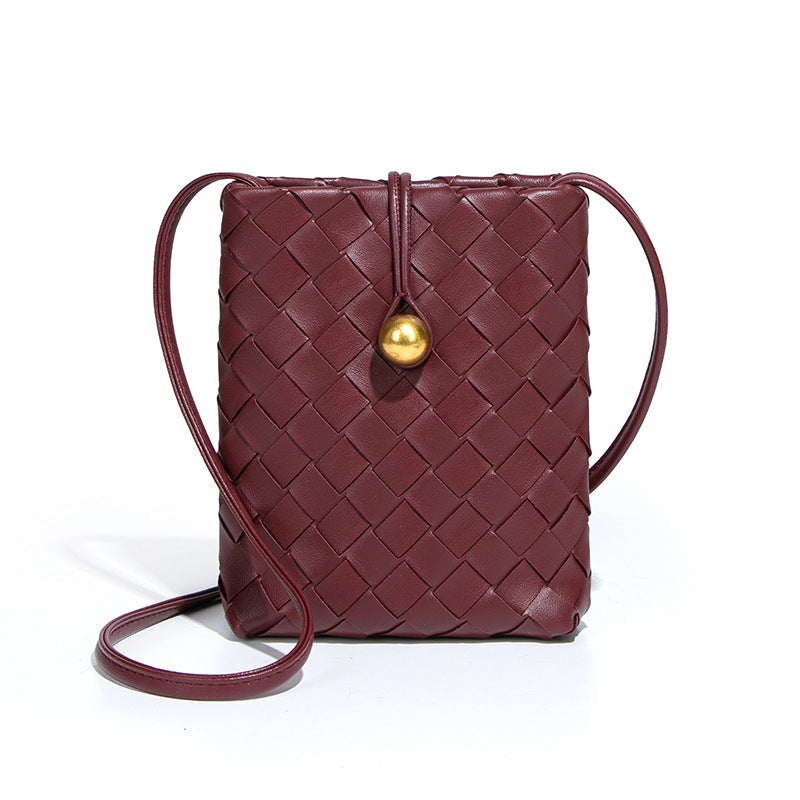 Soft Leather Bags Women Woven Handmade Bag Shoulder Messenger Bag Mini Phone Bag Casual All Matching Waist Bag