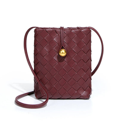 Soft Leather Bags Women Woven Handmade Bag Shoulder Messenger Bag Mini Phone Bag Casual All Matching Waist Bag