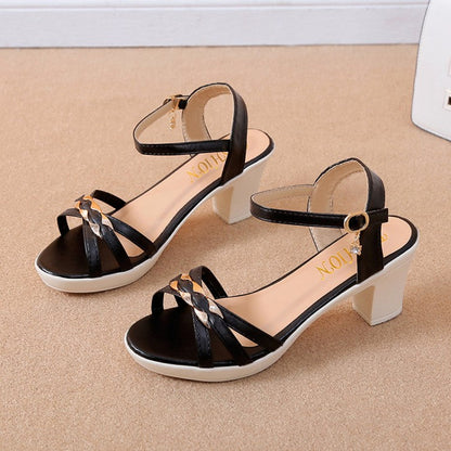 summer new pattern female Sandals 2021 Word for word outdoor high-heeled shoes Versatile summer Fish mouth Rome Thick heel Women's Shoes tide