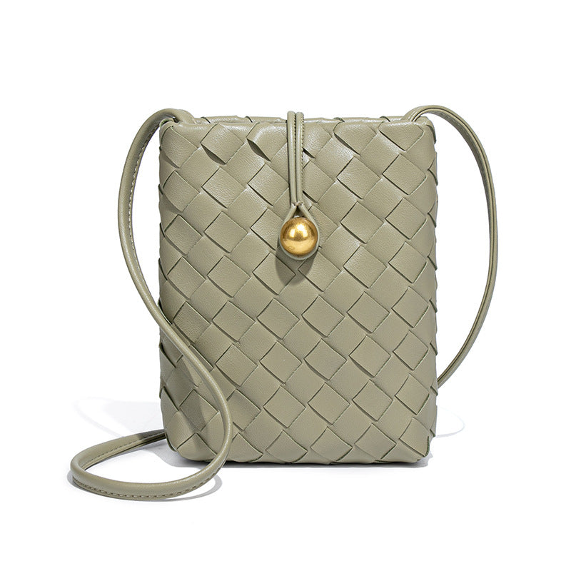 Soft Leather Bags Women Woven Handmade Bag Shoulder Messenger Bag Mini Phone Bag Casual All Matching Waist Bag