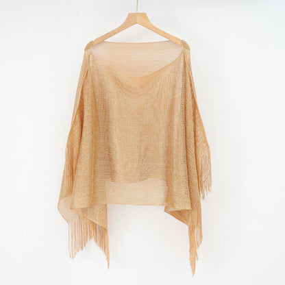 Summer Hollow Out Cutout Tassel Solid Color Blouse Shawl Tassel Scarf