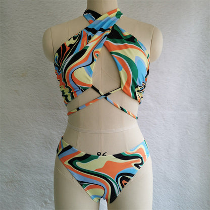 New Three Piece Swimsuit Women Dress Printed Bikini Sexy Split Swimsuit