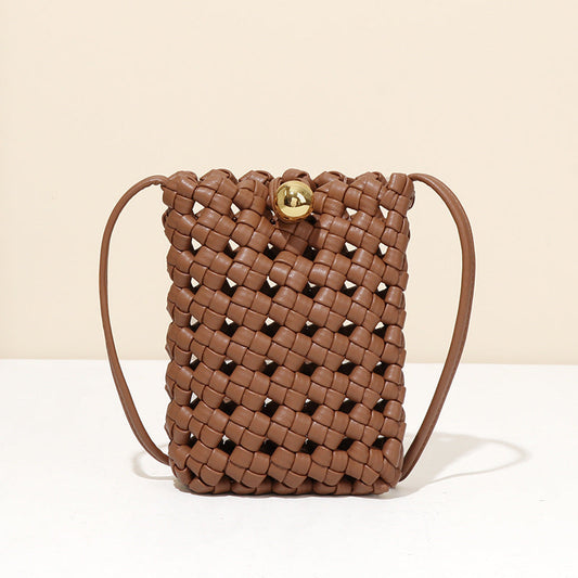 Maillard Hand Woven Convenient Compact Mini Shoulder Crossbody Mobile Phone Bag Gilding Buckle Small Square Bag Export Bag
