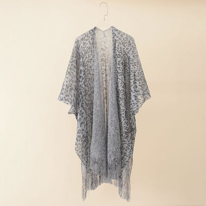 Summer Leopard Print Gold Silk Hollow Out Cutout Tassel Shawl Beach Sun Protection Sun Proof Cardigan Coat