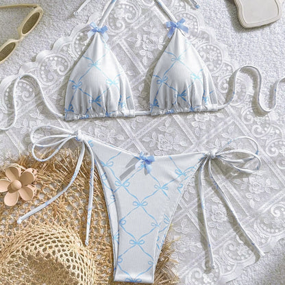 Swimwear Sexy Lacing Halter Bikini Ladies Bow Fresh Split Swimsuit