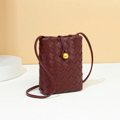 Soft Leather Bags Women Woven Handmade Bag Shoulder Messenger Bag Mini Phone Bag Casual All Matching Waist Bag