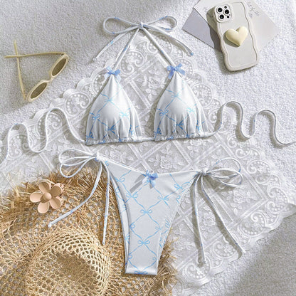 Swimwear Sexy Lacing Halter Bikini Ladies Bow Fresh Split Swimsuit