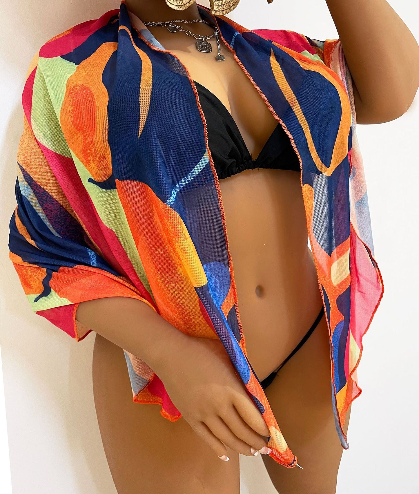 Women Clothing Seaside Vacation Printing Color Contrast Strap Beach Skirt