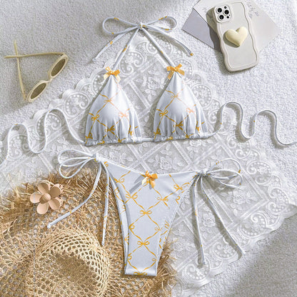Swimwear Sexy Lacing Halter Bikini Ladies Bow Fresh Split Swimsuit