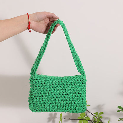 All Match Shoulder Cotton Thread Woven Bag Fresh Square Underarm Bag Straw Bag Solid Color Office Handbag Women