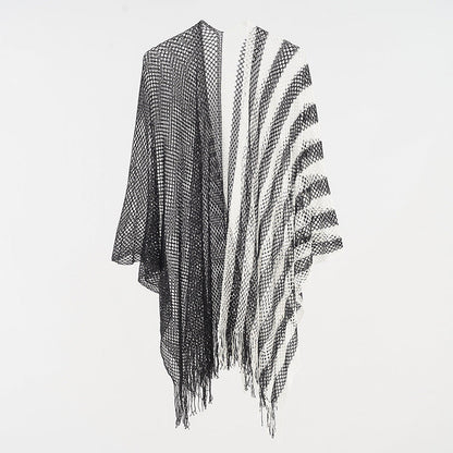Sexy Mesh Sunscreen Striped Sunscreen Shawl Scarf Women Shawl