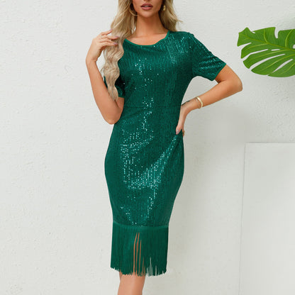 Women Retro Sequin Tassel Dress Dress Sexy Party Formal Dress