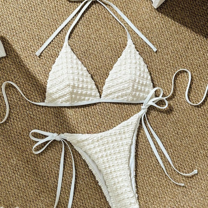 Swimwear Solid Color Sexy Bikini Lace up Halterneck Bikini Women Seperated Swimwear