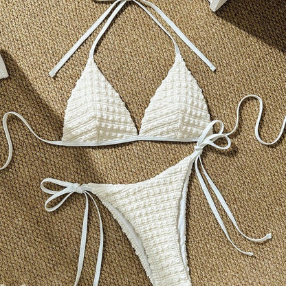 Swimwear Solid Color Sexy Bikini Lace up Halterneck Bikini Women Seperated Swimwear