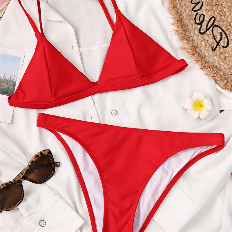 Clothing Women Split Plain Triangle Bag Bikini Sexy Bikini
