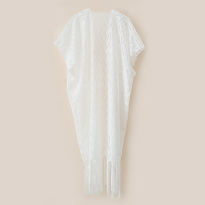 Sexy Sun Protective Clothing Women Clothing Loose Fitting Tassel See Through All Match Sun Protection Beach Cover Up
