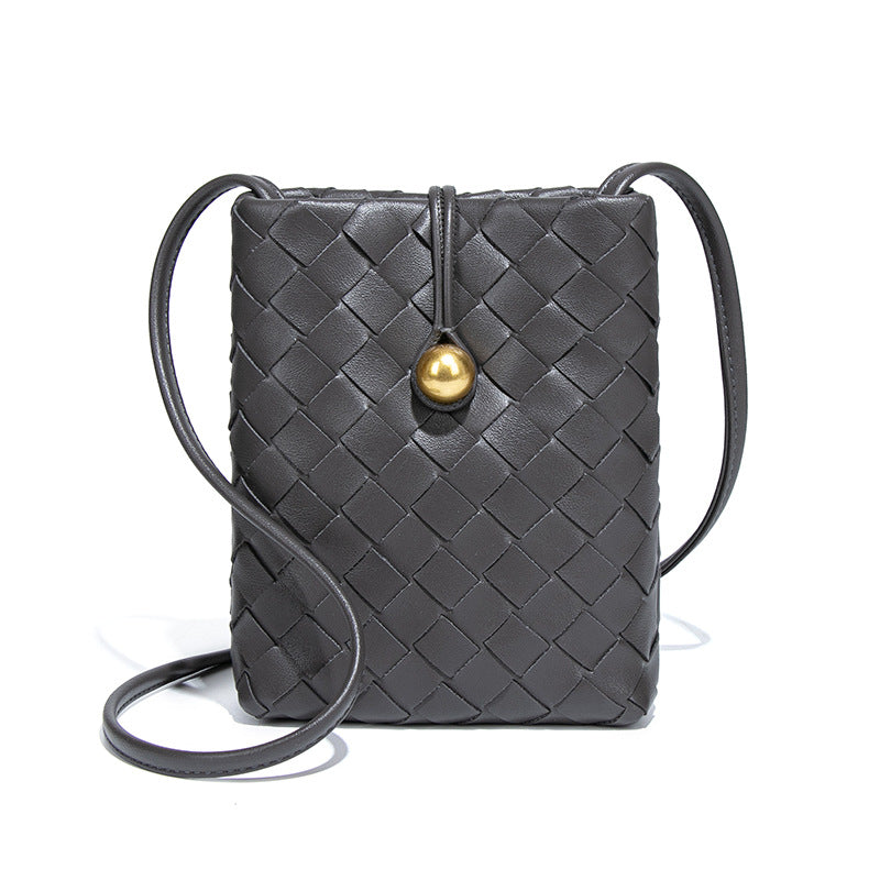 Soft Leather Bags Women Woven Handmade Bag Shoulder Messenger Bag Mini Phone Bag Casual All Matching Waist Bag