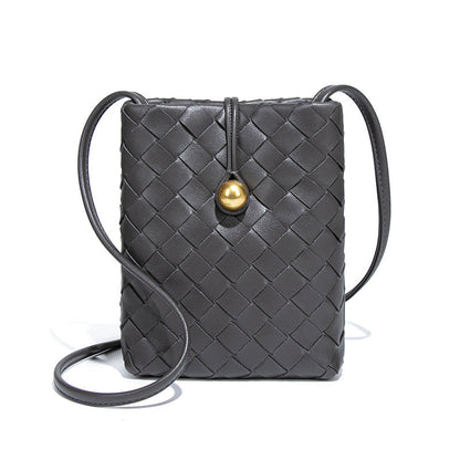 Soft Leather Bags Women Woven Handmade Bag Shoulder Messenger Bag Mini Phone Bag Casual All Matching Waist Bag