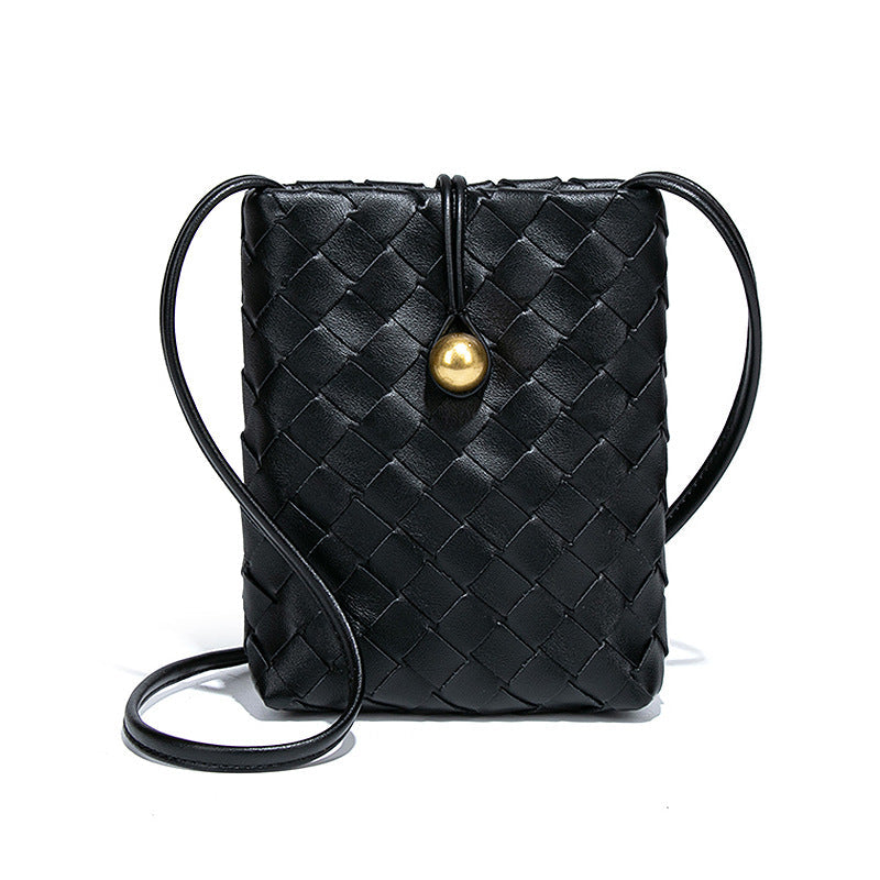 Soft Leather Bags Women Woven Handmade Bag Shoulder Messenger Bag Mini Phone Bag Casual All Matching Waist Bag