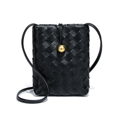 Soft Leather Bags Women Woven Handmade Bag Shoulder Messenger Bag Mini Phone Bag Casual All Matching Waist Bag