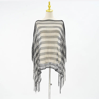 Sexy Mesh Sunscreen Striped Sunscreen Shawl Scarf Lady Shawl Towel