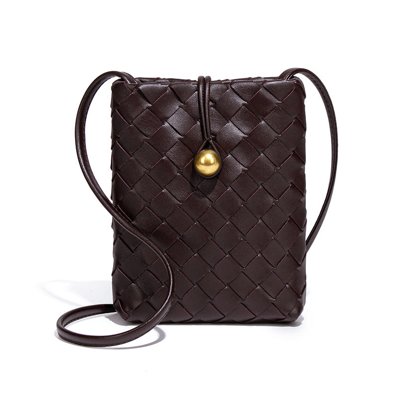 Soft Leather Bags Women Woven Handmade Bag Shoulder Messenger Bag Mini Phone Bag Casual All Matching Waist Bag