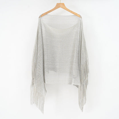 Summer Hollow Out Cutout Tassel Solid Color Blouse Shawl Tassel Scarf