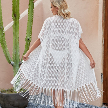 Sexy Sun Protective Clothing Women Clothing Loose Fitting Tassel See Through All Match Sun Protection Beach Cover Up