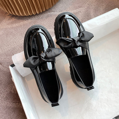 Small bow leather shoes female British style Korean version Versatile student 2023 new pattern Spring shoes Thick heel shoes