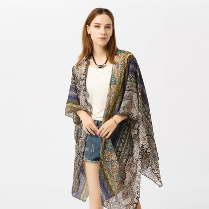 Spring Summer Paisley Pattern Kimono Cardigan Sun Protection Sun Shade Blouse