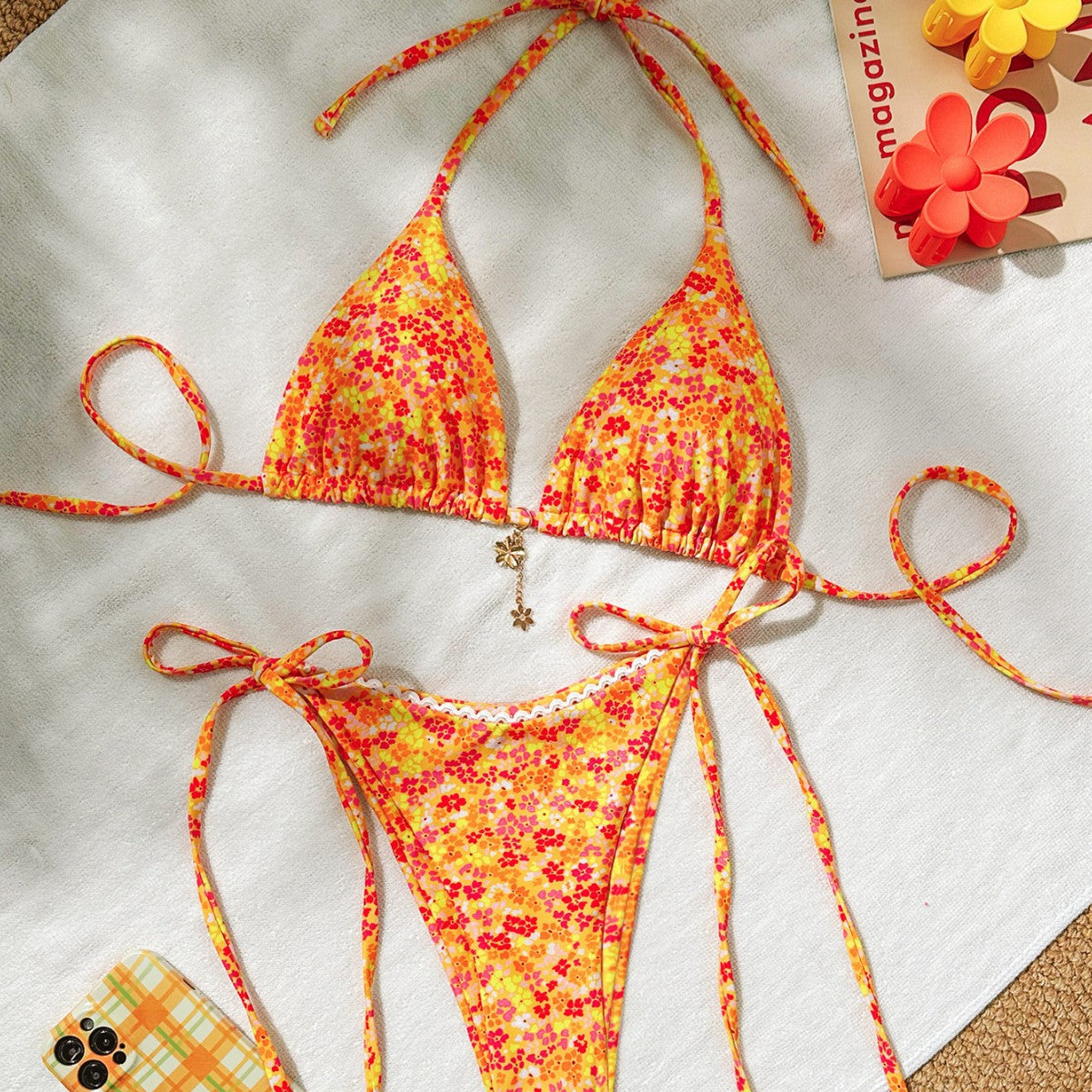 Swimsuit Sexy Fresh Small Floral Strap Bikini Swimsuit for Women