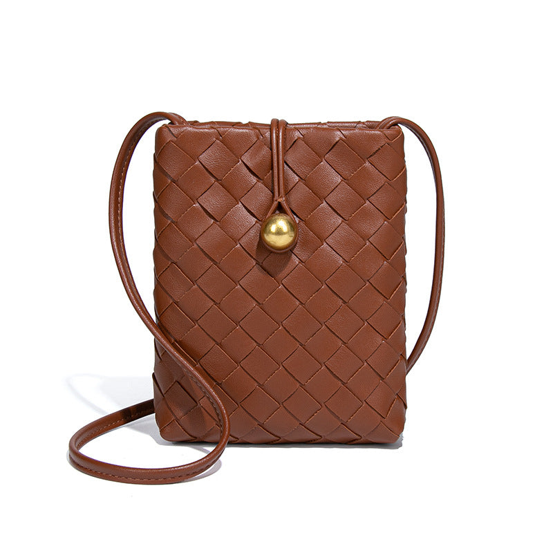 Soft Leather Bags Women Woven Handmade Bag Shoulder Messenger Bag Mini Phone Bag Casual All Matching Waist Bag