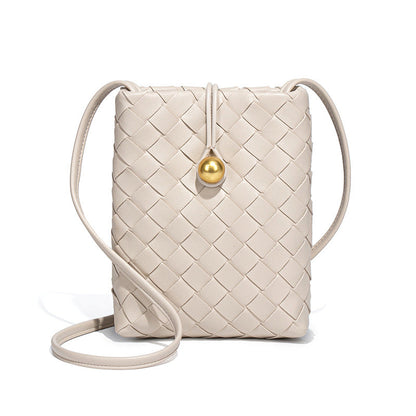 Soft Leather Bags Women Woven Handmade Bag Shoulder Messenger Bag Mini Phone Bag Casual All Matching Waist Bag