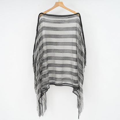 Sexy Mesh Sunscreen Striped Sunscreen Shawl Scarf Lady Shawl Towel
