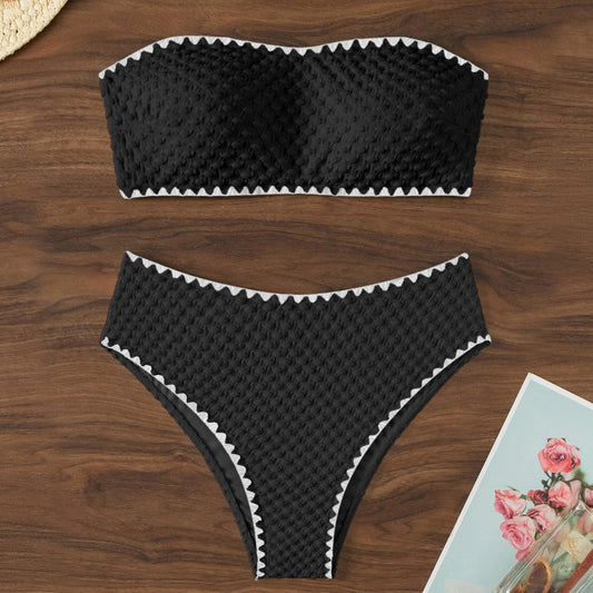 Swimwear Solid Color Bikini Sexy Tube Top Bikini Women Seperated Swimwear Lock High Waist