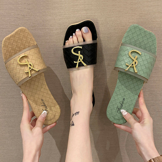 slipper female summer Wear out ins tide Flat bottom Internet celebrity fashion sandals  go out fairy Beach shoes seaside Flip flop