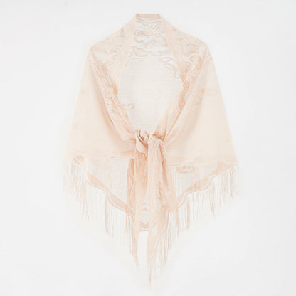 Nylon Hollow Out Cutout out Monochrome Breathable Tassel Triangular Binder Shawl Women Scarf