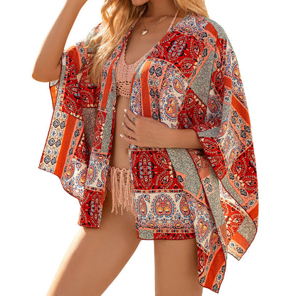 Women Clothing Spring Summer Short Beach Cover up Sun Protection Sunshade Kimono Cardigan Top Women