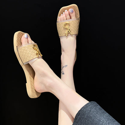 slipper female summer Wear out ins tide Flat bottom Internet celebrity fashion sandals  go out fairy Beach shoes seaside Flip flop